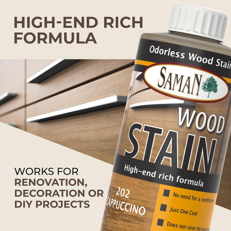 SamaN Interior Water Based Wood Stain - Natural Stain for Furniture, Moldings, Wood Paneling, Cabinets (Cappuccino TEW-202-12, 12 oz) - Image 2